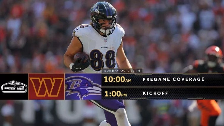 The "Battle of the Beltway" is back as the Ravens (3-2) host the Commanders (4-1) in a huge 1 p.m. showdown at M&T Bank Stadium. Both teams lead their divisions, and the stakes are high as the Ravens ride a three-game win streak, while Washington comes in red-hot with four straight wins.