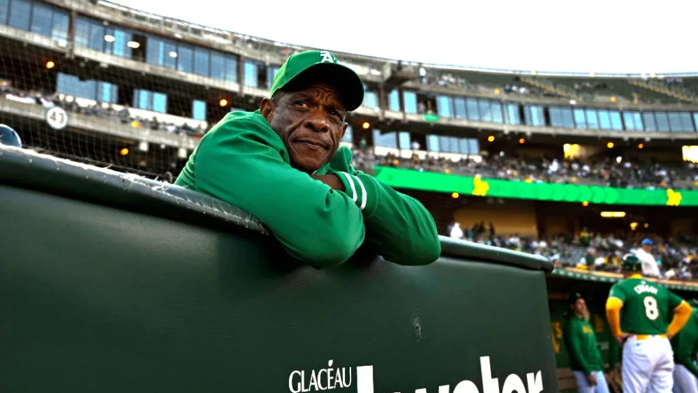 SEPTEMBER 21: Oakland Athletics Special Assistant to the President, Rickey Henderson, looks on during an MLB game between the New York Yankees and Oakland Athletics on September 21, 2024, at the Oakland-Alameda County Coliseum in Oakland, CA. (Photo by Trinity Machan/Icon Sportswire via Getty Images)