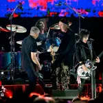 FIREAID Benefit Concert For California Fire Relief - Kia Forum: Joan Jett (R) performs onstage with (L-R) Pat Smear, Dave Grohl, and Krist Novoselic of Nirvana  (Photo by Scott Dudelson/Getty Images for FIREAID)