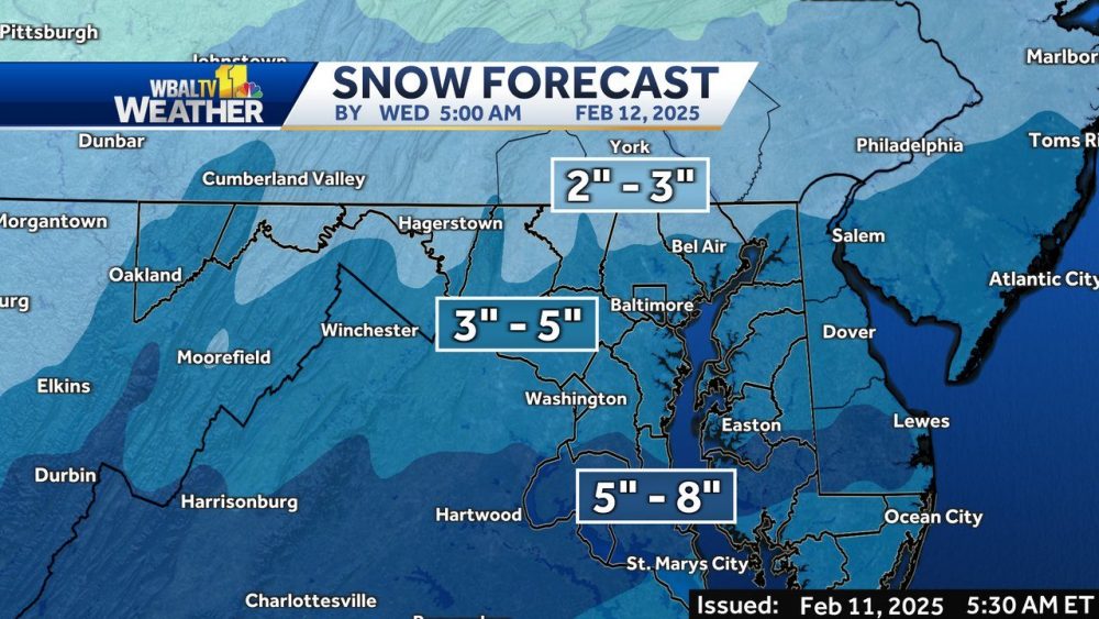 Winter storm warning takes effect Tuesday in Maryland for snow | 98 ...