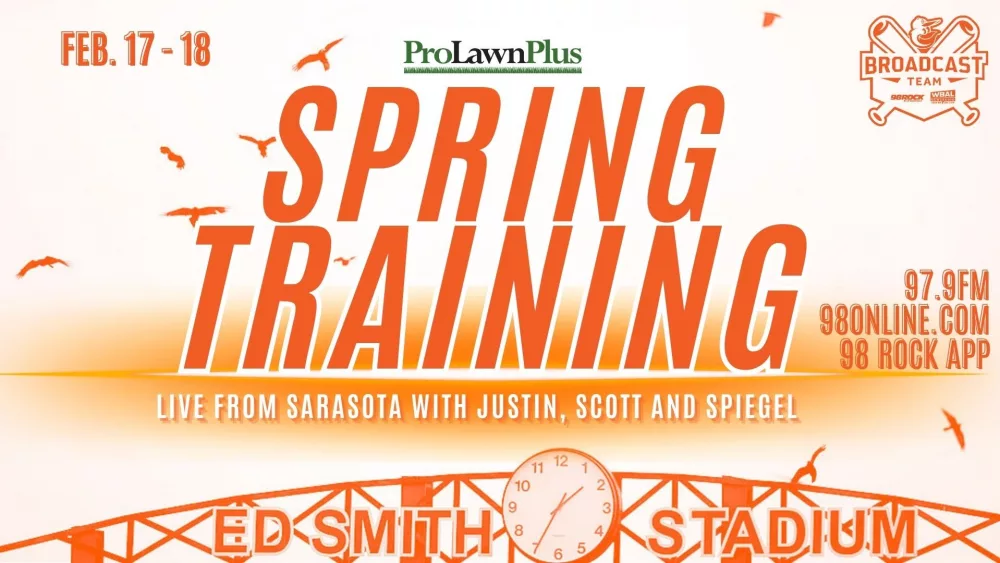 98 rock's justin scott and spiegel broadcast live at ed smith stadium for the baltimore orioles 2025 spring training thunbnail