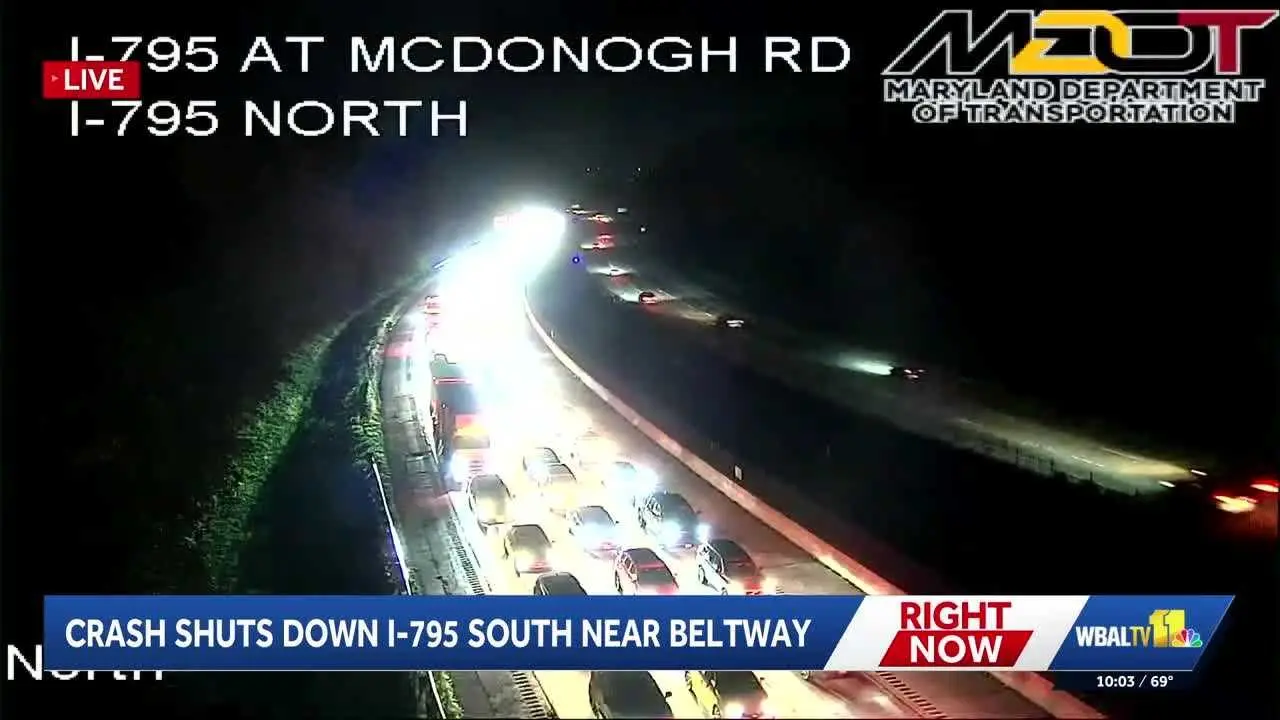 I-795 southbound closed after crash near Baltimore Beltway | 98