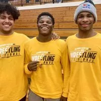 From left^ Galesburg state qualifiers Larry Randolph^ Anthony Makwala and Josiah Carter.