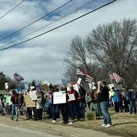 More than 200 people gathered Sunday on East Main Street in Galesburg for what organizers called a rally for democracy.