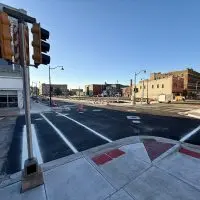 Simmons Street—pictured here at the intersection of Kellogg Street—and Parking Lot H will fully re-open to traffic by the end of the day on Friday^ Oct 10. (JAY REDFERN/WGIL)