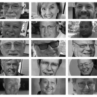 Black and white collage of portraits paying tribute to influential Galesburg-area individuals who passed away in 2025^ including educators^ healthcare workers^ veterans^ and civic leaders.
