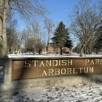 Standish Park Arboretum sign at the entrance to the historic park in downtown Galesburg