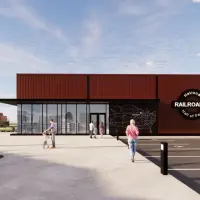 Architectural rendering of the National Railroad Hall of Fame visitor center in Galesburg^ Illinois