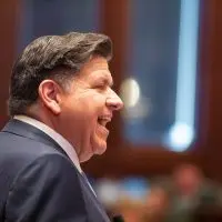 Gov. JB Pritzker delivers his budget address on Wednesday^ Feb. 18^ 2026. The speech was heavy with historical references to former Illinois governors and criticisms of the Trump administration. (Capitol News Illinois photo by Jerry Nowicki)
