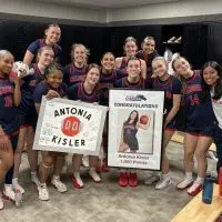 Alt text: Antonia Kisler of Carl Sandburg College celebrating her 1^000th career point