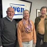 Rich Ankeney^ Tuesday Ҫetin^ and Kent Kriegshauser in the WGIL studios in Galesburg^ Illinois