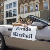 Gerald Wright as Parade Marshal during Galesburg's 2025 Memorial Day Parade on Main Street downtown Galesburg