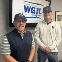 Jeremy Kleine and Andrew Thomas^ Galesburg Post 285 American Legion Baseball coaches^ at WGIL^ June 2026