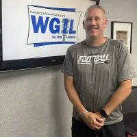 ALT TEXT: Galesburg football coach Shawn Hickey in the WGIL studio