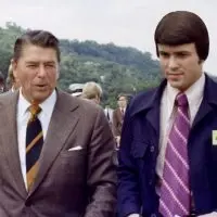 Ken Johnson as a young reporter walking with President Ronald Reagan
