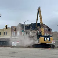 A crew from River City Demolition of Peoria started the demolition process at 149-151 E. Main Street at 8:45 a.m. Saturday^ June 1^ 2024.