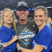 Toronto Blue Jays bullpen coach Graham Johnson joined by wife^ Victoria Cable Johnson and daughter^ Charlee after Monday night’s game in Toronto at Rogers Centre. (Photo courtesy Victoria Cable-Johnson)