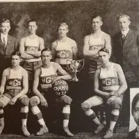 The 1913 state champion Galesburg High School boys basketball team.