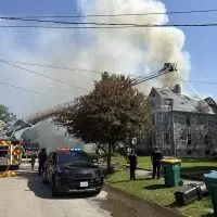 Galesburg Fire Department crews battling structure fire at 441 N. Broad Street on May 15^ 2026