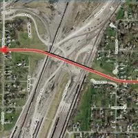 Detour map showing alternate route during the Fourth Street bridge closure in Galesburg^ Illinois^ on May 29^ 2026