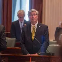 Rep. Dan Ugaste^ R-Geneva^ on the Illinois House floor on May 21^ 2026.