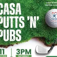 CASA of West Central Illinois Putts 'N' Pubs event poster^ July 11^ 2026^ Galesburg