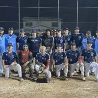 Galesburg Post 285 baseball team poses with the Third Division championship trophy after winning the tournament.