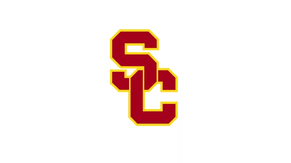 LOGO of USC TROJANS (University of South Carolina basketball) made up of the letters S and C a Logo of combination of red and yellow on a white background.