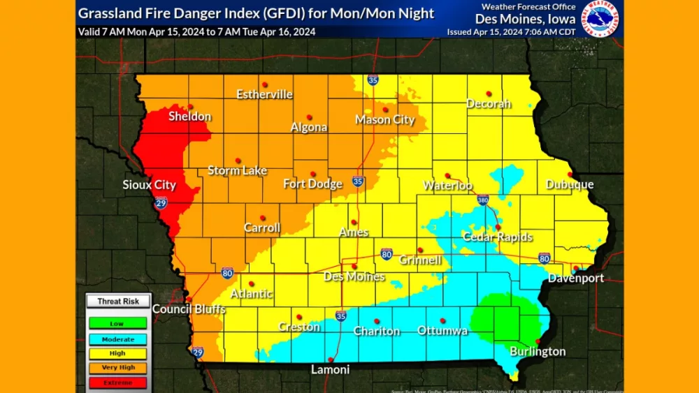 Red Flag Warnings Issued Monday In Western/Northwest Iowa