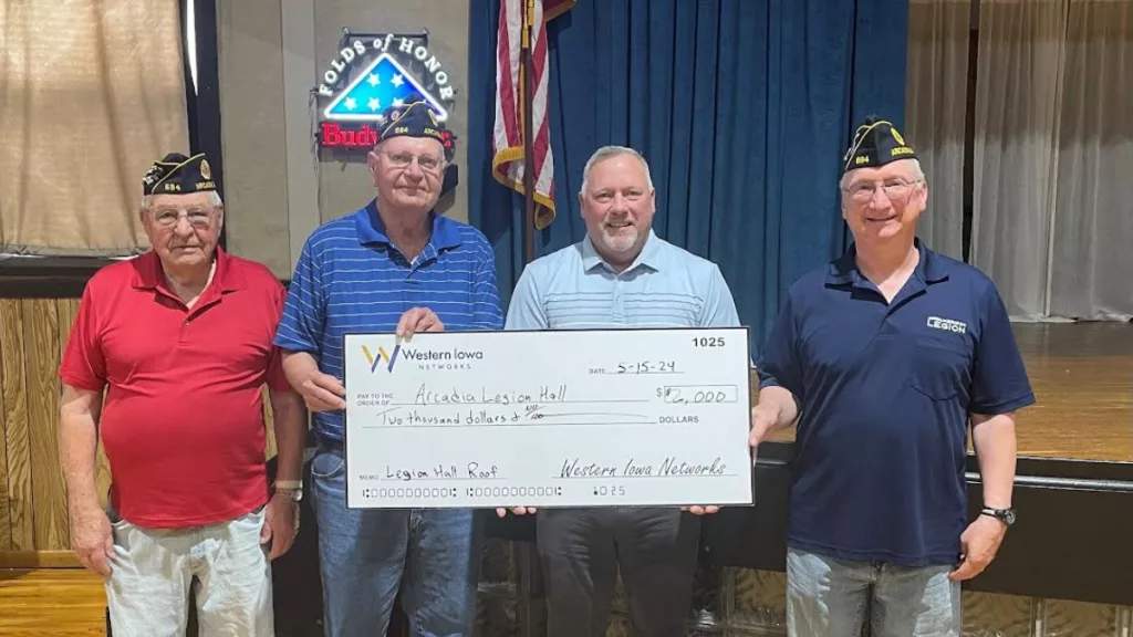 Western Iowa Networks Donated $2,000 To Arcadia Legion Hall For Roof ...