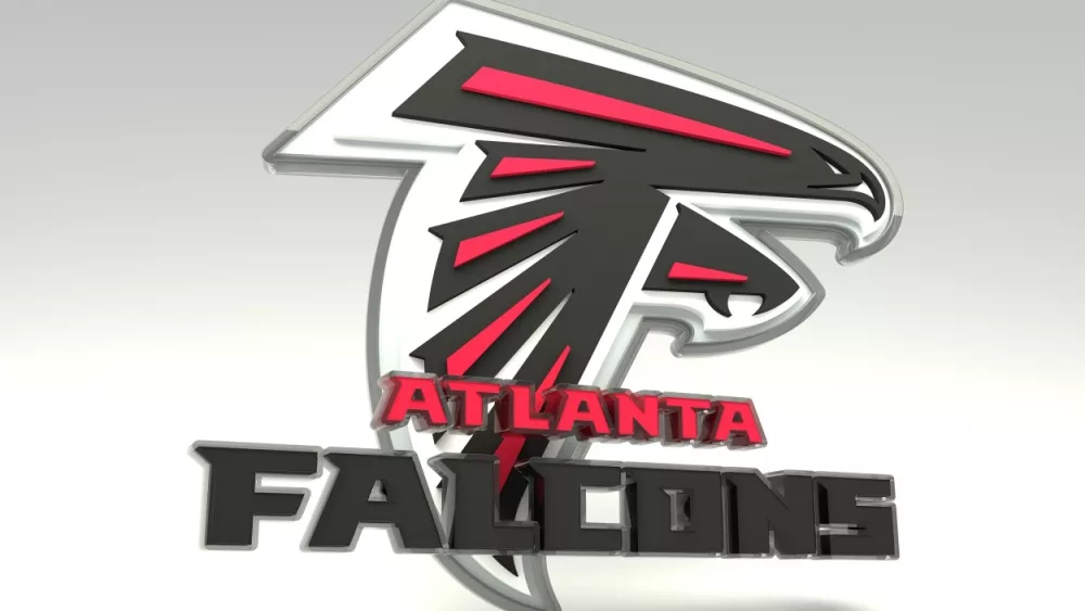 Emblem of the Atlanta Falcons. The Atlanta Falcons are a professional American football team. Template for presentation or infographics. 3D render. 3D Illustration