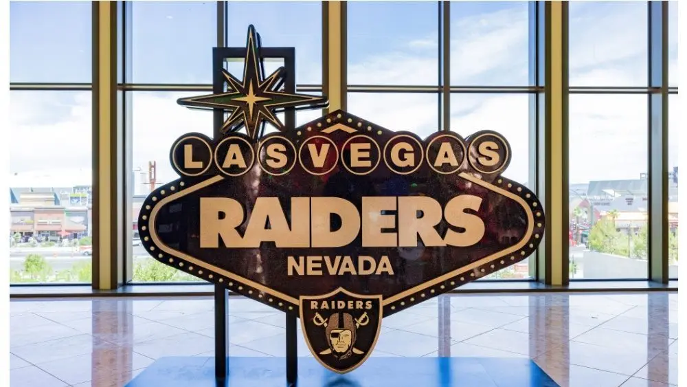Las Vegas Raiders sign in the Resorts World casino JUN 28^ 2021