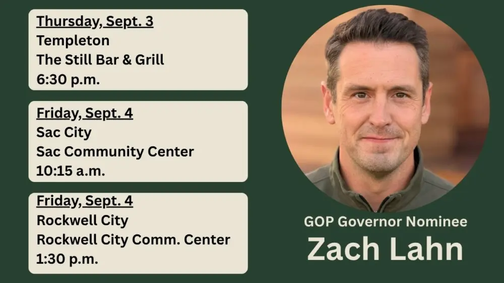 GOP Governor Candidate Zach Lahn To Campaign In Carroll, Sac, And Calhoun Counties Heading Into Labor Day Weekend