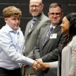 Gale_Scholars_20: Eleven members of the George Washington Gale Scholars Class of 2027 were inducted Tuesday, May 9, during a ceremony held in the Galesburg High School Little Theater. Inductees included: Anayely Pacheco, Macie Jordan, Alliyah Rice, Cordae Sanchez, Jordan Bowling, Ava George, Maddie Coe, Laniyah Sanchez, Evelin Guel, Jocilyn Davidson, and Devaughn Sanchez. Attendees heard remarks from speakers including Steve Cheesman, Director, George Washington Gale Scholars Program; Dr. MarQuita Barker, Vice President for Student Development, Knox College; and Garrett Sprinkle, a senior pursuing a double major in Music & Educational Studies Major at Knox College. The receiving line as the certificates were passed out included Dr. John Asplund, Superintendent, Galesburg 205; Dr. Seamus Reilly, President, Carl Sandburg College, Marquita, Cheesman, and Sprinkle.