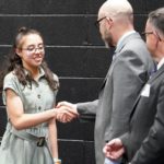 Gale_Scholars_17: Eleven members of the George Washington Gale Scholars Class of 2027 were inducted Tuesday, May 9, during a ceremony held in the Galesburg High School Little Theater. Inductees included: Anayely Pacheco, Macie Jordan, Alliyah Rice, Cordae Sanchez, Jordan Bowling, Ava George, Maddie Coe, Laniyah Sanchez, Evelin Guel, Jocilyn Davidson, and Devaughn Sanchez. Attendees heard remarks from speakers including Steve Cheesman, Director, George Washington Gale Scholars Program; Dr. MarQuita Barker, Vice President for Student Development, Knox College; and Garrett Sprinkle, a senior pursuing a double major in Music & Educational Studies Major at Knox College. The receiving line as the certificates were passed out included Dr. John Asplund, Superintendent, Galesburg 205; Dr. Seamus Reilly, President, Carl Sandburg College, Marquita, Cheesman, and Sprinkle.