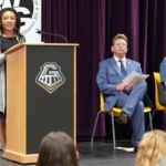 Gale_Scholars_13: Eleven members of the George Washington Gale Scholars Class of 2027 were inducted Tuesday, May 9, during a ceremony held in the Galesburg High School Little Theater. Inductees included: Anayely Pacheco, Macie Jordan, Alliyah Rice, Cordae Sanchez, Jordan Bowling, Ava George, Maddie Coe, Laniyah Sanchez, Evelin Guel, Jocilyn Davidson, and Devaughn Sanchez. Attendees heard remarks from speakers including Steve Cheesman, Director, George Washington Gale Scholars Program; Dr. MarQuita Barker, Vice President for Student Development, Knox College; and Garrett Sprinkle, a senior pursuing a double major in Music & Educational Studies Major at Knox College. The receiving line as the certificates were passed out included Dr. John Asplund, Superintendent, Galesburg 205; Dr. Seamus Reilly, President, Carl Sandburg College, Marquita, Cheesman, and Sprinkle.