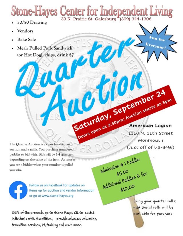 StoneHayes Center for Independent Living Quarter Auction Sept. 24