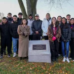 Members of the Carl Sandburg College Hispanic-Latino Student Association and the Hispanic Latino Resource Group, Inc. hosted a dedication ceremony Monday, Oct. 30, 2023, for the plaques created and installed by the City of Galesburg recognizing the location of the four Railroad Camps, where the workers of the C. B. & Q. and the Santa Fe Railroads lived beginning in circa 1917 to 1956. (BILL GAITHER/CARL SANDBURG COLLEGE)
