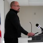 The Galesburg Chamber of Commerce hosted its 45th Annual Thanksgiving Luncheon on Monday, Nov. 20, 2023, at Cedar Creek Hall. Pictured is Kraig Boynton accepting the Thomas B. Herring Community Service Award. (Photo by Bill Gaither)