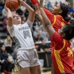 STREAKS-V-ROCKY-GBB-016: The Galesburg Silver Streaks defeated the Rock Island  Rocks 48-39 in Western Big 6 Conference girls basketball action Thursday, Dec. 14, 2023, at John Thiel Gymnasium.