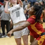 STREAKS-V-ROCKY-GBB-029: The Galesburg Silver Streaks defeated the Rock Island  Rocks 48-39 in Western Big 6 Conference girls basketball action Thursday, Dec. 14, 2023, at John Thiel Gymnasium.