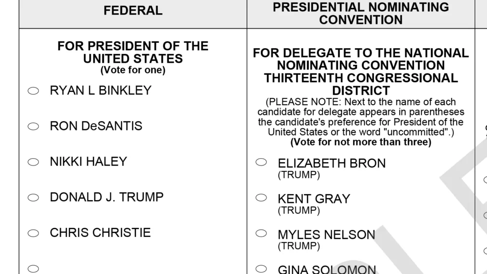 A sample ballot from Sangamon County shows the names that will appear before voters in the March 19 Republican primary, pending action by a Cook County Circuit Court. A March 19 sample primary ballot