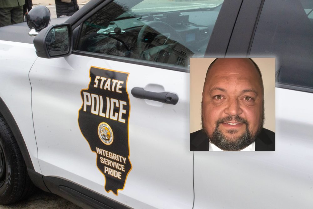 Matt Mitchell, a former Illinois State Trooper who pleaded guilty to vehicular manslaughter of two sisters in 2007, has abandoned his efforts to have a hearing into the restoration of his driving privileges – for now. (Mitchell photo from change.org; ISP photo by Capitol News Illinois)