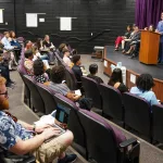 Gale_Scholars_Induction01: Ten members of the George Washington Gale Scholars Class of 2028 were inducted Tuesday, May 8, during a ceremony held in the Galesburg High School Little Theater. Inductees included: SaraRose Carrillo Fredrickson, William Grant IV, Ana Gutierrez, Harley Harris, Aaron Johnson Baker, Alondra Morales, Miles Patrick, Jasper Petry-Garcia, Tymyra Siby and Zacheriah Smith.
Attendees heard remarks from speakers including Steve Cheesman, director of George Washington Gale Scholars Program; Dr. Seamus Reailly, president of Carl Sandburg College; Randi Torrance, director of TRIO Upward Bound Math-Science at Sandburg and a Gale Scholar alumna; and Tyler Ferris, senior computer science major at Knox College.