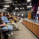 Gale_Scholars_Induction03: Ten members of the George Washington Gale Scholars Class of 2028 were inducted Tuesday, May 8, during a ceremony held in the Galesburg High School Little Theater. Inductees included: SaraRose Carrillo Fredrickson, William Grant IV, Ana Gutierrez, Harley Harris, Aaron Johnson Baker, Alondra Morales, Miles Patrick, Jasper Petry-Garcia, Tymyra Siby and Zacheriah Smith.
Attendees heard remarks from speakers including Steve Cheesman, director of George Washington Gale Scholars Program; Dr. Seamus Reailly, president of Carl Sandburg College; Randi Torrance, director of TRIO Upward Bound Math-Science at Sandburg and a Gale Scholar alumna; and Tyler Ferris, senior computer science major at Knox College.