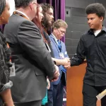 Gale_Scholars_Induction12: Ten members of the George Washington Gale Scholars Class of 2028 were inducted Tuesday, May 8, during a ceremony held in the Galesburg High School Little Theater. Inductees included: SaraRose Carrillo Fredrickson, William Grant IV, Ana Gutierrez, Harley Harris, Aaron Johnson Baker, Alondra Morales, Miles Patrick, Jasper Petry-Garcia, Tymyra Siby and Zacheriah Smith.
Attendees heard remarks from speakers including Steve Cheesman, director of George Washington Gale Scholars Program; Dr. Seamus Reailly, president of Carl Sandburg College; Randi Torrance, director of TRIO Upward Bound Math-Science at Sandburg and a Gale Scholar alumna; and Tyler Ferris, senior computer science major at Knox College.