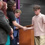 Gale_Scholars_Induction14: Ten members of the George Washington Gale Scholars Class of 2028 were inducted Tuesday, May 8, during a ceremony held in the Galesburg High School Little Theater. Inductees included: SaraRose Carrillo Fredrickson, William Grant IV, Ana Gutierrez, Harley Harris, Aaron Johnson Baker, Alondra Morales, Miles Patrick, Jasper Petry-Garcia, Tymyra Siby and Zacheriah Smith.
Attendees heard remarks from speakers including Steve Cheesman, director of George Washington Gale Scholars Program; Dr. Seamus Reailly, president of Carl Sandburg College; Randi Torrance, director of TRIO Upward Bound Math-Science at Sandburg and a Gale Scholar alumna; and Tyler Ferris, senior computer science major at Knox College.