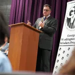 Gale_Scholars_Induction19: Ten members of the George Washington Gale Scholars Class of 2028 were inducted Tuesday, May 8, during a ceremony held in the Galesburg High School Little Theater. Inductees included: SaraRose Carrillo Fredrickson, William Grant IV, Ana Gutierrez, Harley Harris, Aaron Johnson Baker, Alondra Morales, Miles Patrick, Jasper Petry-Garcia, Tymyra Siby and Zacheriah Smith.
Attendees heard remarks from speakers including Steve Cheesman, director of George Washington Gale Scholars Program; Dr. Seamus Reailly, president of Carl Sandburg College; Randi Torrance, director of TRIO Upward Bound Math-Science at Sandburg and a Gale Scholar alumna; and Tyler Ferris, senior computer science major at Knox College.