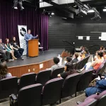 Gale_Scholars_Induction27: Ten members of the George Washington Gale Scholars Class of 2028 were inducted Tuesday, May 8, during a ceremony held in the Galesburg High School Little Theater. Inductees included: SaraRose Carrillo Fredrickson, William Grant IV, Ana Gutierrez, Harley Harris, Aaron Johnson Baker, Alondra Morales, Miles Patrick, Jasper Petry-Garcia, Tymyra Siby and Zacheriah Smith.
Attendees heard remarks from speakers including Steve Cheesman, director of George Washington Gale Scholars Program; Dr. Seamus Reailly, president of Carl Sandburg College; Randi Torrance, director of TRIO Upward Bound Math-Science at Sandburg and a Gale Scholar alumna; and Tyler Ferris, senior computer science major at Knox College.