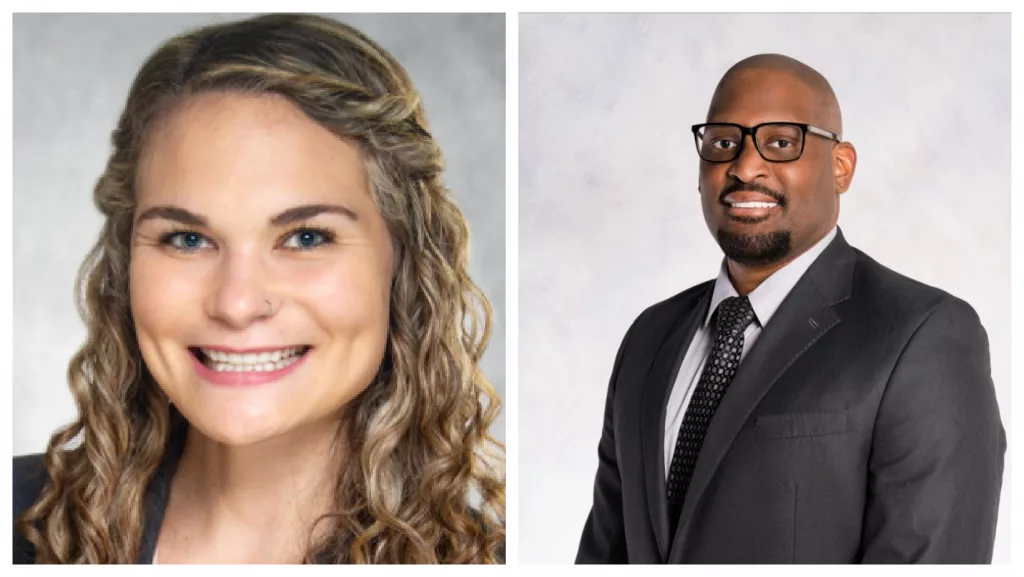 Carl Sandburg College recognized its 2024 alumni award winners during the college’s 56th annual Commencement on Thursday evening at its Galesburg campus. Jamal Ward, left, was selected as Distinguished Alumnus Award recipient, and Dr. Stephanie Saey received the Pacesetter Award.